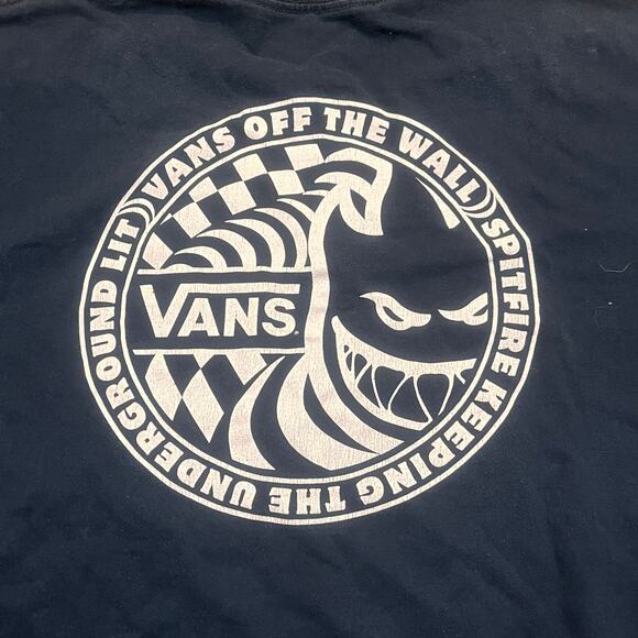 Vans X Spitfire Men Large Classic Fit Black White T-shirt Checkered - Picture 1 of 6